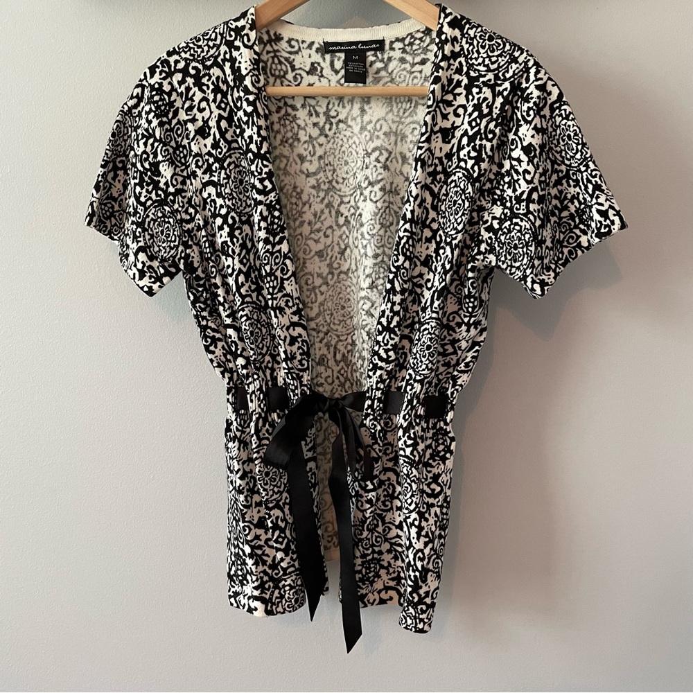 Marina Luna Retro Style Cardigan Top, grosgrain ribbon tie, M, EUC